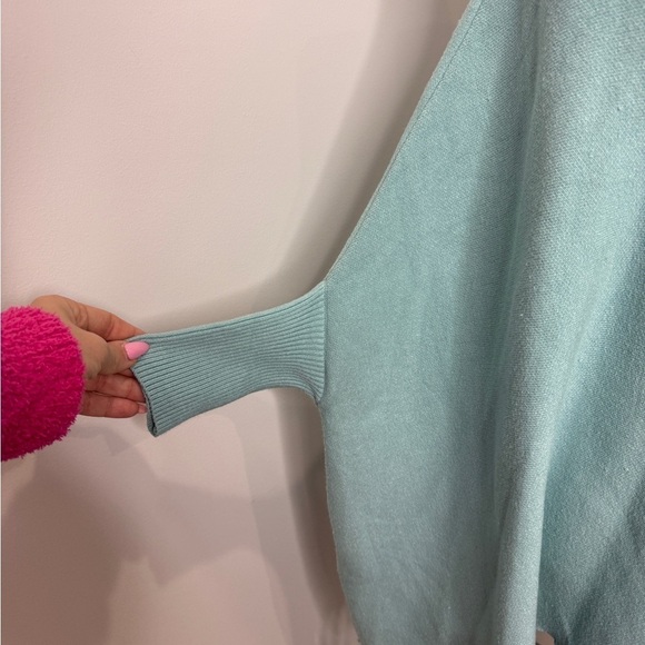 Turquoise Thick Turtleneck Poncho with Sleeves - Picture 3 of 7